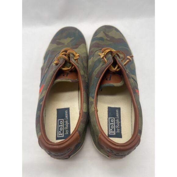 Mens Polo Ralph Lauren Vaughn Canvas Sneakers Green Camo Red Pony Size 12 D - Picture 9 of 10